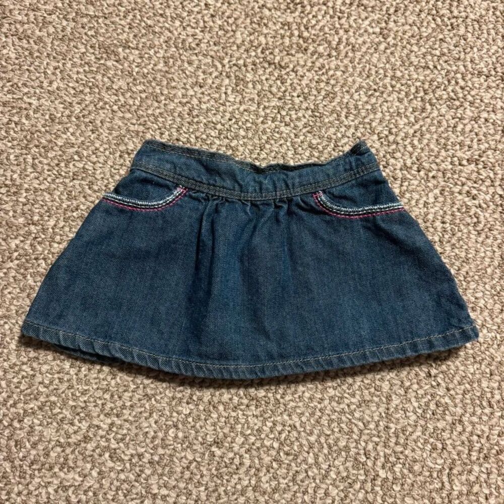 Genuine Kids Baby Girl Denim Skirt Pink Stitching Elastic Waist 12 Months